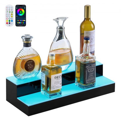LED Lighted Liquor Bottle Display, 2 Tiers 20 Inches Whiskey Rack, Supports USB, Illuminated Home Bar Shelf with RF Remote & App Control, 9 Static Colors, Acrylic Lighted Shelf for 10 Bottles