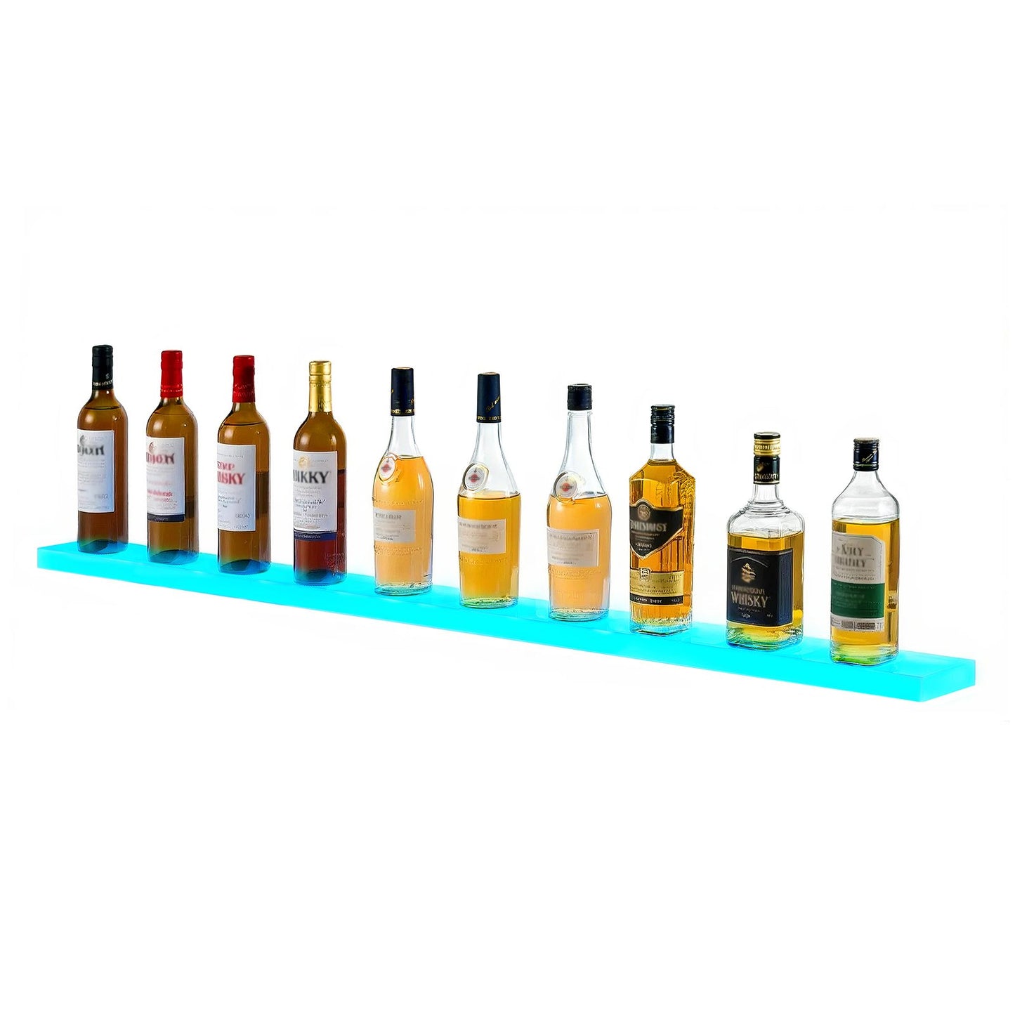 LED Lighted Liquor Bottle Display, 1-Tier 60 Inches Whiskey Rack, Supports USB, Illuminated Home Bar Shelf with RF Remote & App Control, 7 Static Colors, Acrylic Lighted Shelf for 15 Bottles