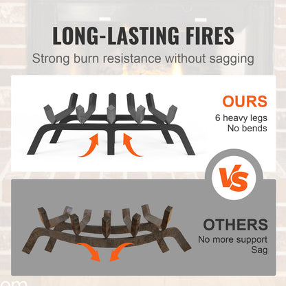 Kaminrost, 21 Zoll Hochleistungs-Feuerrost mit 6 Stützbeinen, 3/4 Zoll massive pulverbeschichtete Stahlstangen, Holzbrennerhalter für Innen- und Außenkamine