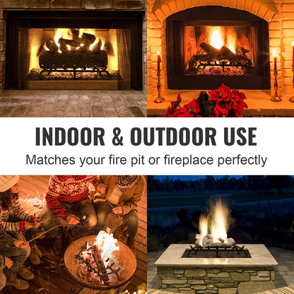 Kaminrost, 30 Zoll Hochleistungs-Feuerrost mit 6 Stützbeinen, 3/4 Zoll massive pulverbeschichtete Stahlstangen, Holzbrennerhalter für Innen- und Außenkamine