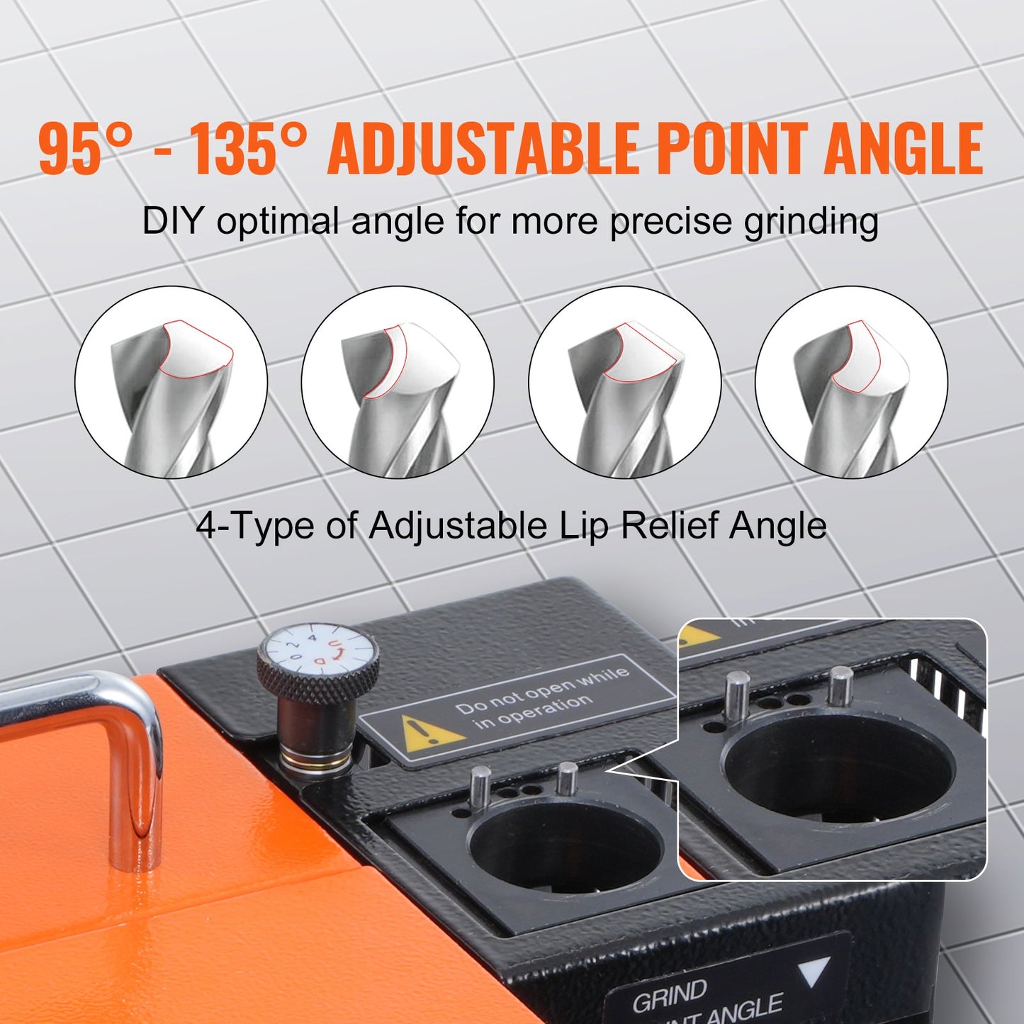 Drill Bits Sharpener, 3-13mm Drill Bits Grinder Sharpener, Lip Relief Angle & 95°-135° Point Angle Adjustable Drill Bit Re-Sharpener, Portable Sharpening Machine with 11 Collets, CBN & SDC Wheel