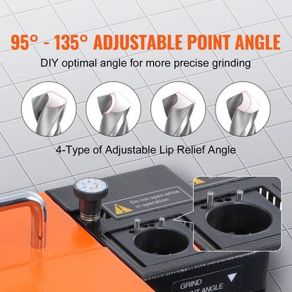 Drill Bits Sharpener, 3-13mm Drill Bits Grinder Sharpener, Lip Relief Angle & 95°-135° Point Angle Adjustable Drill Bit Re-Sharpener, Portable Sharpening Machine with 11 Collets, CBN & SDC Wheel
