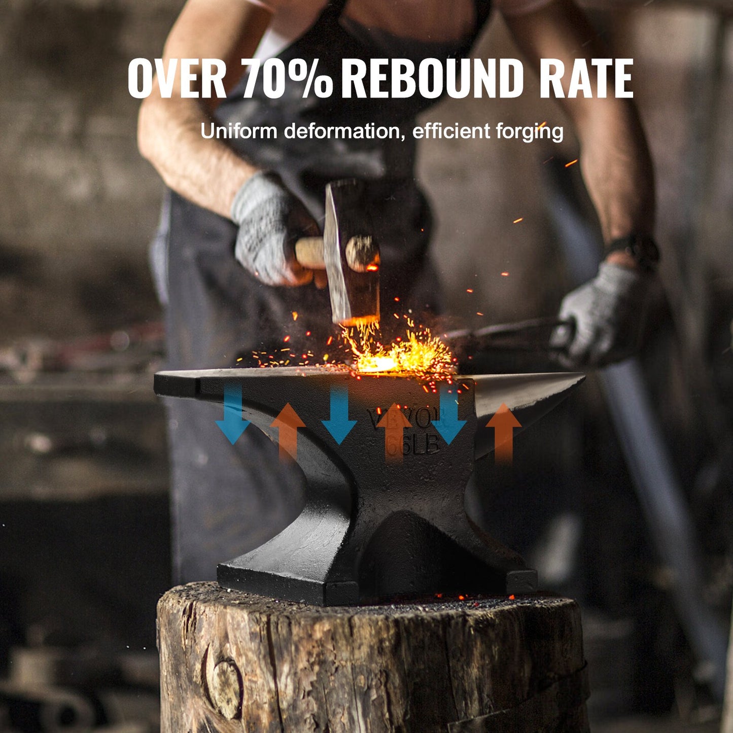 Städ med ett horn, 66 kg gjutstål städ, städ med hög hårdhet, robust rund horn städ smed, stor bänkskiva och stabil bas, med runt och fyrkantigt hål, metallsmedverktyg för bockning och formning