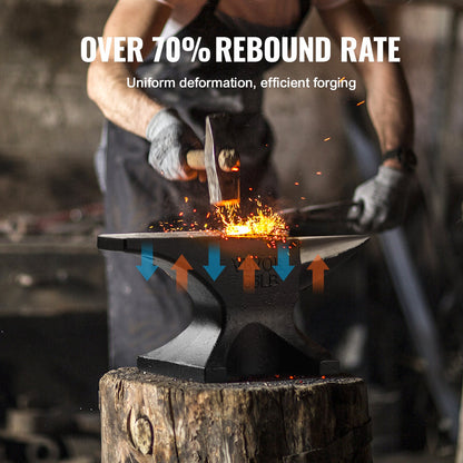 Städ med ett horn, 66 kg gjutstål städ, städ med hög hårdhet, robust rund horn städ smed, stor bänkskiva och stabil bas, med runt och fyrkantigt hål, metallsmedverktyg för bockning och formning