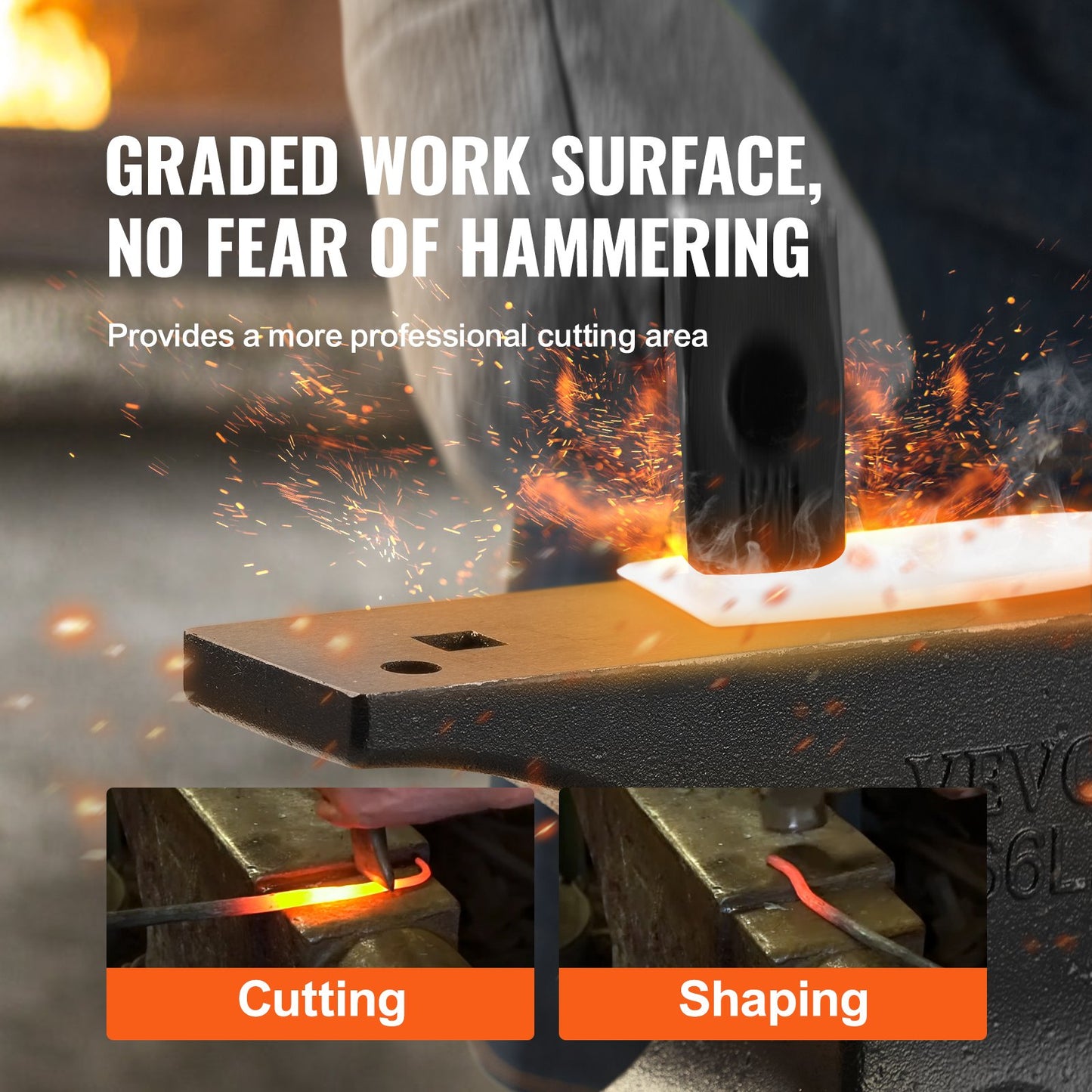 Städ med ett horn, 66 kg gjutstål städ, städ med hög hårdhet, robust rund horn städ smed, stor bänkskiva och stabil bas, med runt och fyrkantigt hål, metallsmedverktyg för bockning och formning