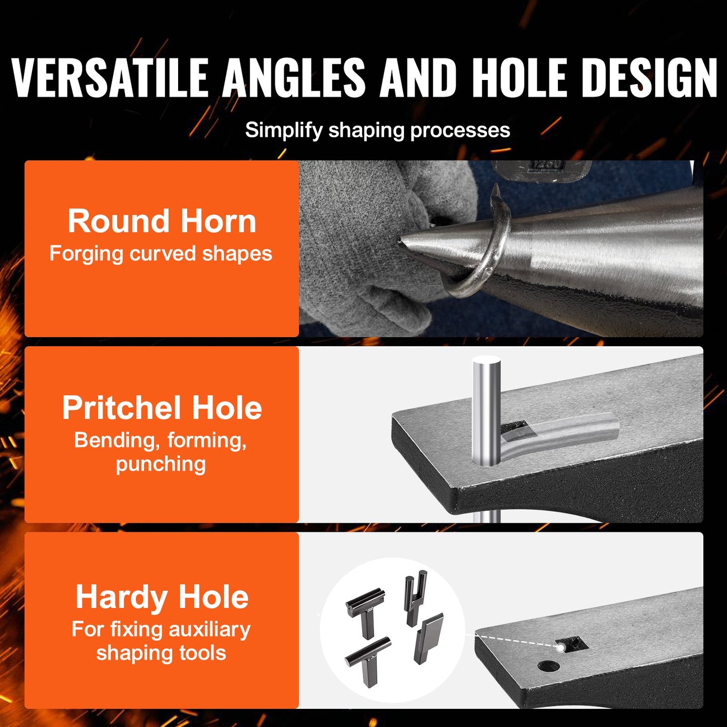 Städ med ett horn, 66 kg gjutstål städ, städ med hög hårdhet, robust rund horn städ smed, stor bänkskiva och stabil bas, med runt och fyrkantigt hål, metallsmedverktyg för bockning och formning