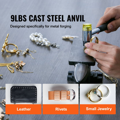 Single horn anvil, 8.8 kg cast steel anvil, high hardness blacksmith anvil, robust round horn anvil, compact design and stable base, blacksmith tools and equipment, metalsmith tools for bending and shaping