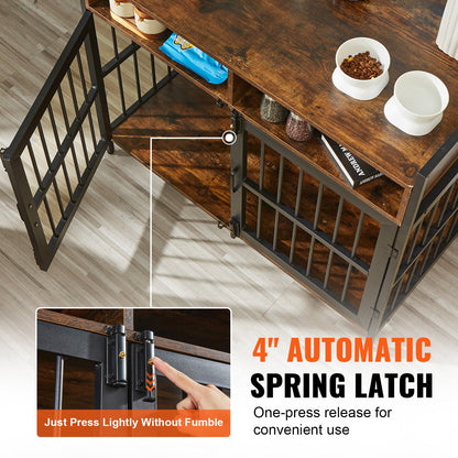 Hundebox im Möbelstil mit Stauraum, 104 cm große Hundebox für große Rassen mit Doppeltüren, Hundebox aus Holz für große/mittelgroße Hunde im Innenbereich, hält bis zu 32 kg, rustikales Braun