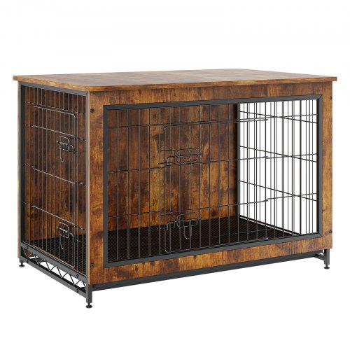 Dog Crate Furniture, 38.6 inch Wooden Dog Crate with Double Doors, Heavy-Duty Dog Cage End Table with Multi-Purpose Removable Tray, Modern Dog Kennel Indoor for Dogs up to 70lb, Rustic Brown