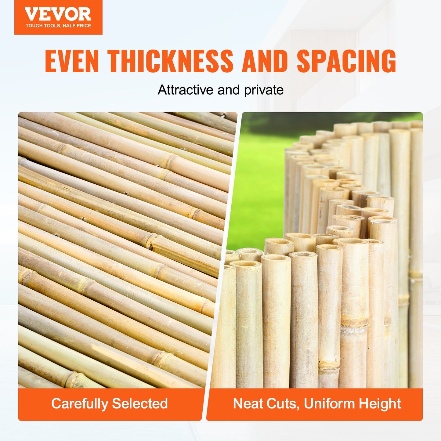 Natural Rolled Bamboo staket Bamboo Panel 4 ft H x 8 ft L x 0,75 in D.