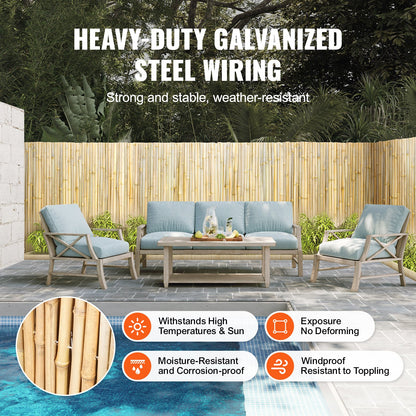 Natural Rolled Bamboo staket Bamboo Panel 4 ft H x 8 ft L x 0,75 in D.