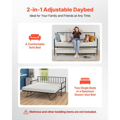 Double daybed with frame, height-adjustable daybed with pull-out charging station, LED | EU
