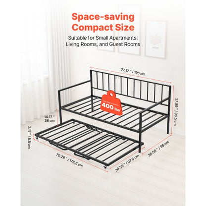 Double daybed with frame, height-adjustable daybed with pull-out charging station, LED | EU