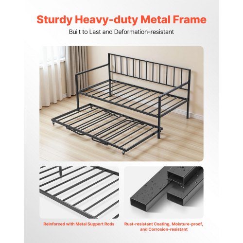 Double daybed with frame, height-adjustable daybed with pull-out charging station, LED | EU