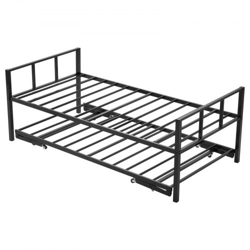 Twin Size Daybed Frame, Day Bed with Trundle, Heavy Duty Metal Platform Bed Frame, Twin Daybed with Metal Slats Support for Living Room, Bedroom, Guest Room, Easy Assembly, Black