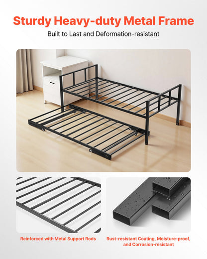 Twin Size Daybed Frame, Day Bed with Trundle, Heavy Duty Metal Platform Bed Frame, Twin Daybed with Metal Slats Support for Living Room, Bedroom, Guest Room, Easy Assembly, Black