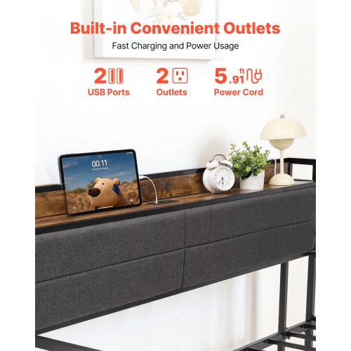 Dagbädd i metall med dubbelsäng, utdragbar säng och laddningsstation