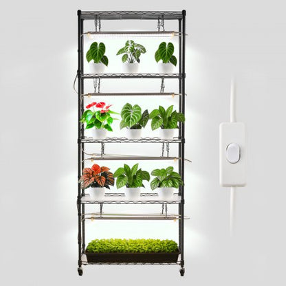DIY Plant Shelf with Grow Lights, 71 in Tall Indoor Plant Stand with Wheels, 192W 5000K Full Spectrum Grow Lights, Heavy Duty Metal Plants Display Rack, Flower Pot Holder for Seed Starting
