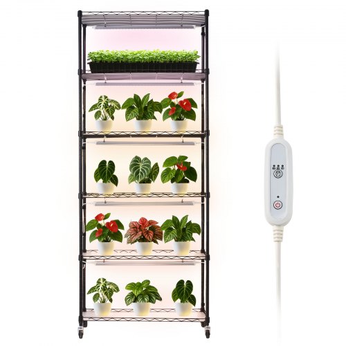Plant Shelf with Grow Light, 6-Tier Indoor Plant Stand, 71in Tall Plants Display Rack with Wheels & 4/9/14H Timer, 150W 3-Color Full Spectrum Grow Lights, Flower Pot Holder for Seed Starting