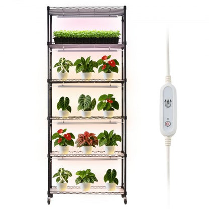 Plant Shelf with Grow Light, 6-Tier Indoor Plant Stand, 71in Tall Plants Display Rack with Wheels & 4/9/14H Timer, 150W 3-Color Full Spectrum Grow Lights, Flower Pot Holder for Seed Starting