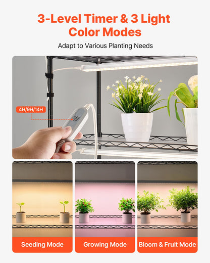 Plant Shelf with Grow Light, 6-Tier Indoor Plant Stand, 71in Tall Plants Display Rack with Wheels & 4/9/14H Timer, 150W 3-Color Full Spectrum Grow Lights, Flower Pot Holder for Seed Starting