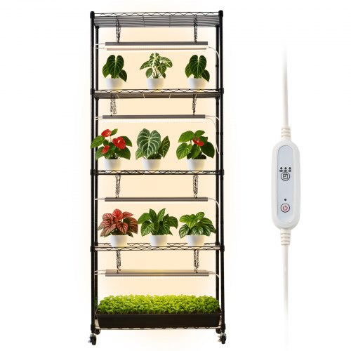 Plant Shelf with Grow Light, 5-Tier Indoor Plant Stand, 71 in Tall Plants Display Rack with Wheels & 4/9/14H Timer, 80W T5 LED Full Spectrum Grow Lights, Flower Pot Holder for Seed Starting