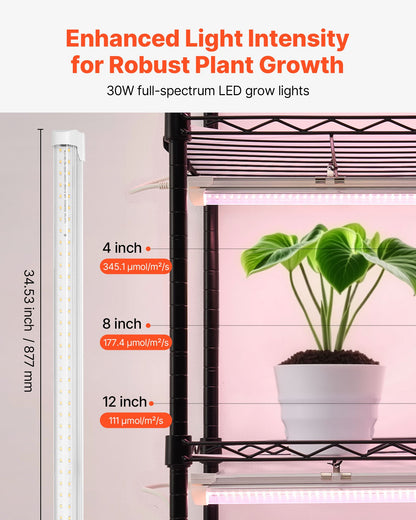 Plant Shelf with Grow Light, 6-Tier Indoor Plant Stand, 71in Tall Indoor Plants Display Rack with Wheels & Timer, 150W 3800K Full Spectrum Grow Lights, Metal Flower Pot Holder for Seed Starting