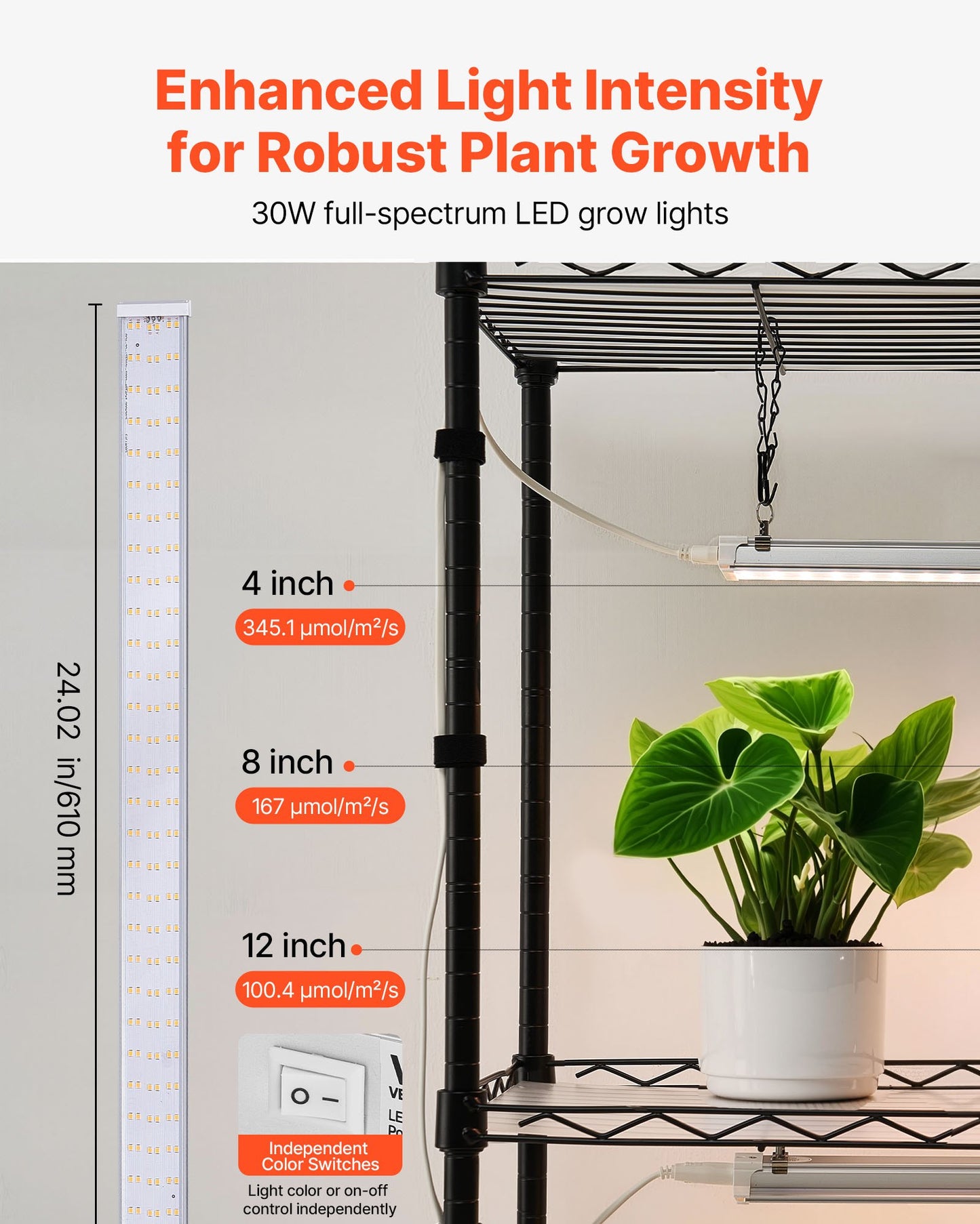 Plant Shelf with Grow Light, 4-Tier Indoor Plant Stand, 59in Tall Plants Display Rack with Wheels, 90W 3-Color Full Spectrum Grow Lights, Heavy Duty Metal Flower Pot Holder for Seed Starting