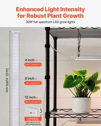 Plant Shelf with Grow Light, 4-Tier Indoor Plant Stand, 59in Tall Plants Display Rack with Wheels, 90W 3-Color Full Spectrum Grow Lights, Heavy Duty Metal Flower Pot Holder for Seed Starting
