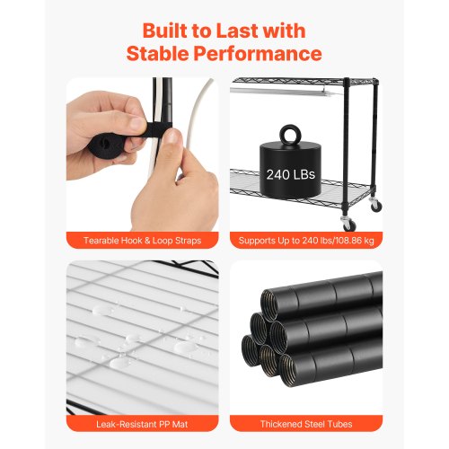 Växthylla med odlingslampa, 4-våningars inomhusväxtställ, 150 cm högt växtställ med hjul, 90W 3-färgade fullspektrum odlingslampor, kraftig metallkruka för fröplantering |  EU