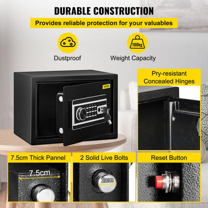 Safe Box, 0.8 CU.FT Fingerprint Safe Box for Money with 2 Keys & Digital Keypad, Q235 Steel Safe Box for Storing Cash, Jewelry, Pistols, Documents, Watches in Home & Office & Hotel