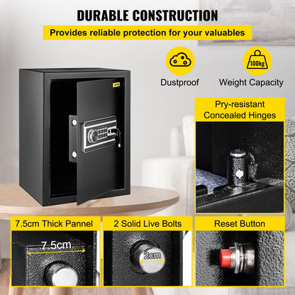 Safe Box, 2.1 CU.FT Fingerprint Safe Box for Money with 2 Keys & Digital Keypad, Q235 Steel Safe Box for Storing Cash, Jewelry, Pistols, Documents, Watches in Home & Office & Hotel