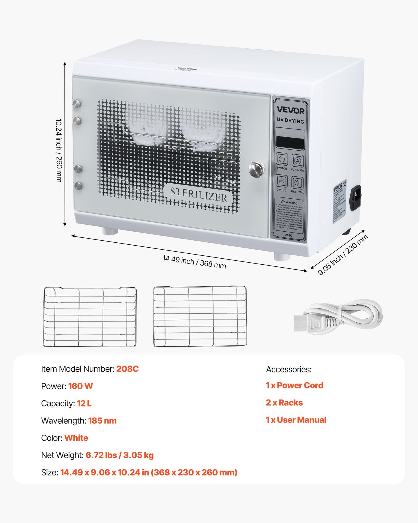 Nail Tool Cleaning Machine, 12L Large Capacity, Multi-Functional Tool Cabinet Cleaner Box with Timer Setting, Tempered Glass Door, 185nm Wavelength, for Labs, Home, Nail Salons, Beauty Salons
