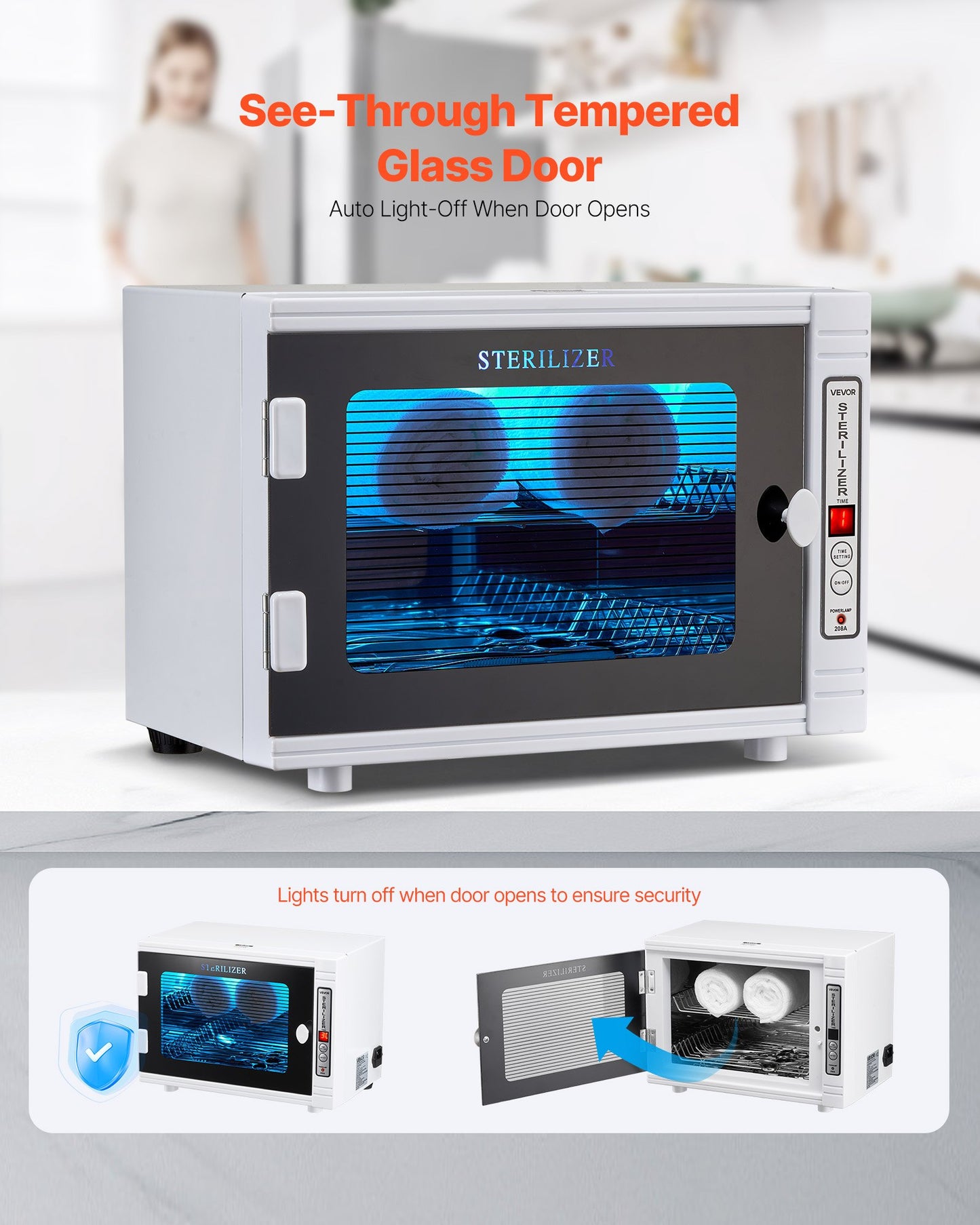 Nail Tool Cleaning Machine, 12L Large Capacity, Tool Cabinet Cleaner Box with Timer Setting, Tempered Glass Door, 185nm Wavelength, for Labs, Home, Nail Salons, Hair Studios, Beauty Salons