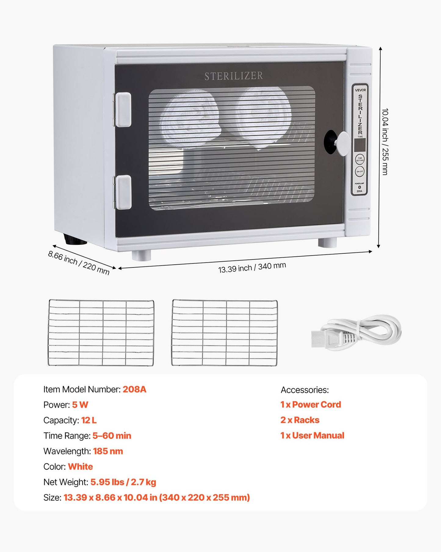 Nail Tool Cleaning Machine, 12L Large Capacity, Tool Cabinet Cleaner Box with Timer Setting, Tempered Glass Door, 185nm Wavelength, for Labs, Home, Nail Salons, Hair Studios, Beauty Salons