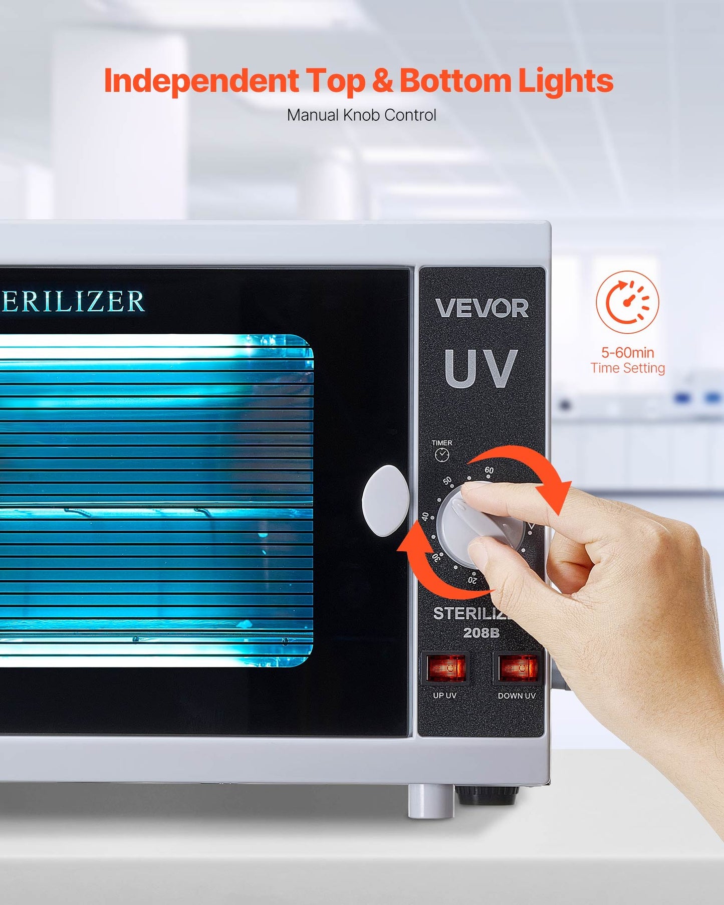 Nail Tool Cleaning Machine, 12L Large Capacity, Knob Control, Tool Cabinet Cleaner Box with Timer Setting, Tempered Glass Door, 185nm Wavelength, for Labs, Home, Nail Salons, Beauty Salons