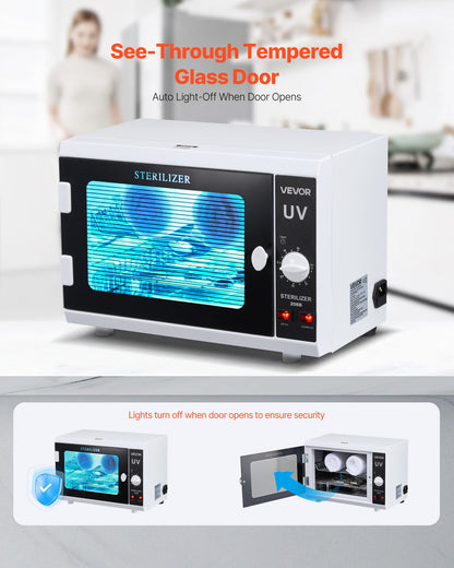 Nail Tool Cleaning Machine, 12L Large Capacity, Knob Control, Tool Cabinet Cleaner Box with Timer Setting, Tempered Glass Door, 185nm Wavelength, for Labs, Home, Nail Salons, Beauty Salons