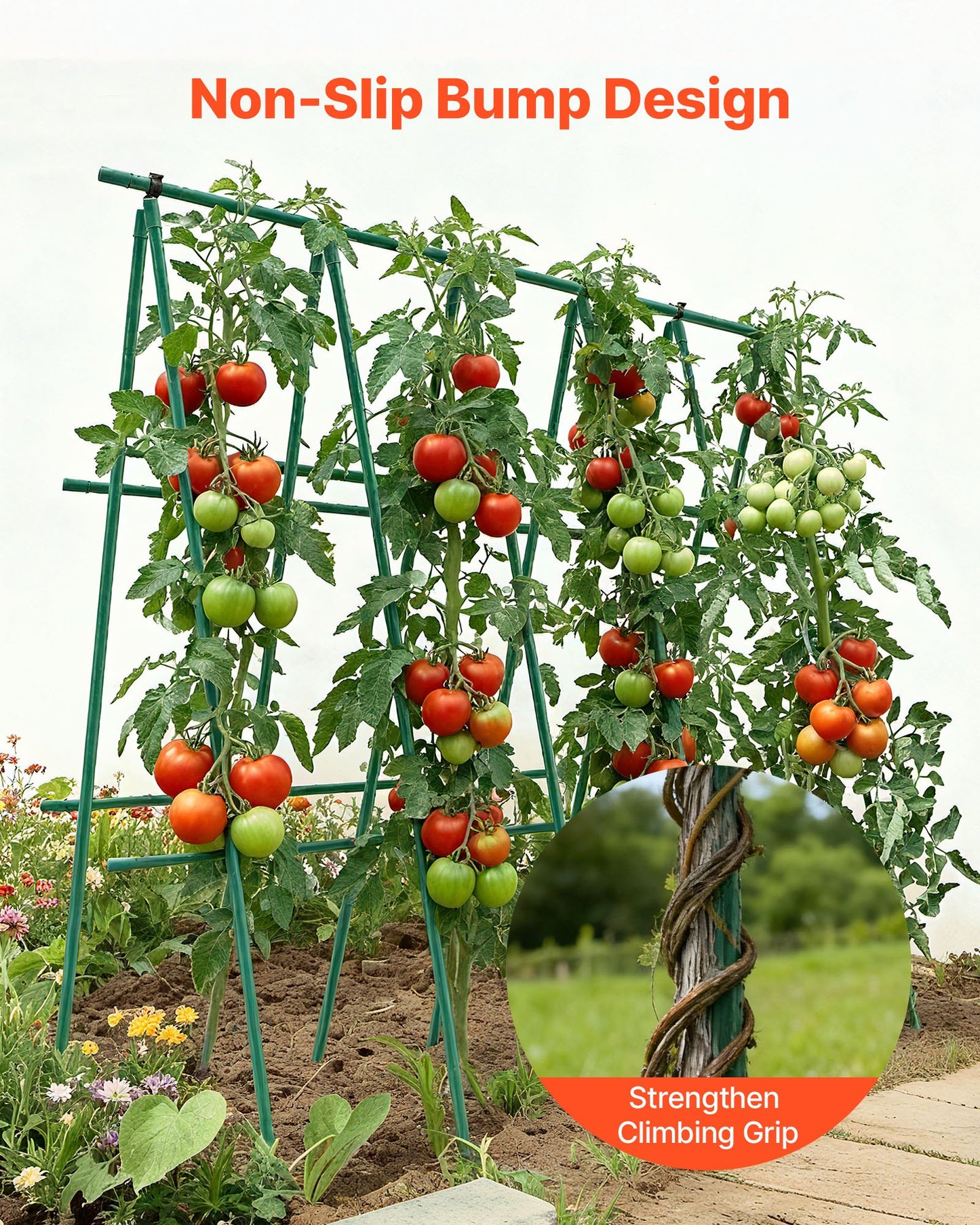 Garden Stakes, 50 Pack, 46.06 inch, Plastic Coated Metal Tomato Stakes, Garden Sticks for Plants Support, with Pointed End and Non-Slip Bumps for Growing Climbing Plants, Outdoor Vegetables