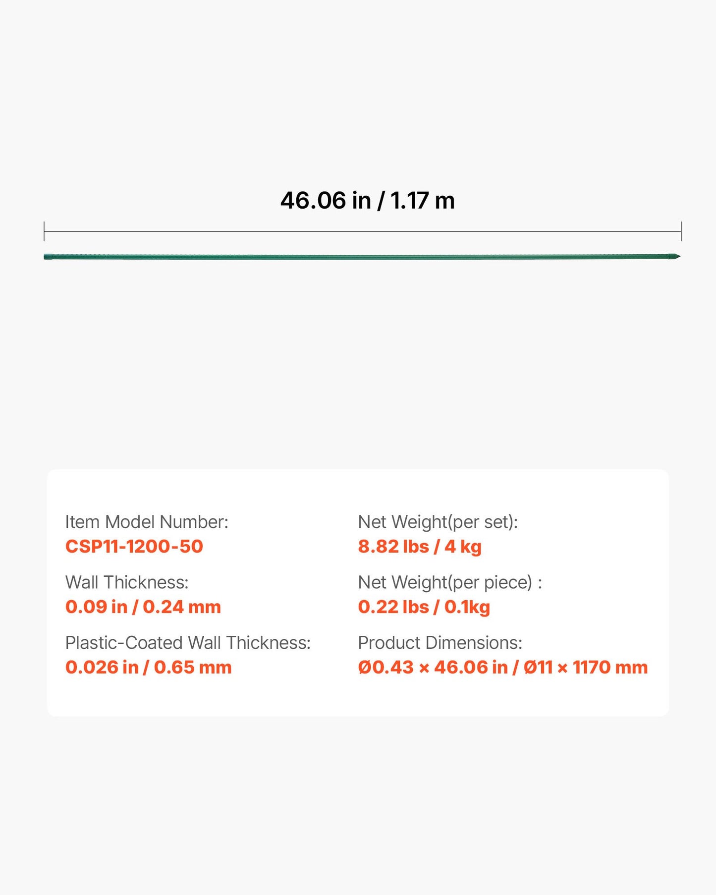 Garden Stakes, 50 Pack, 46.06 inch, Plastic Coated Metal Tomato Stakes, Garden Sticks for Plants Support, with Pointed End and Non-Slip Bumps for Growing Climbing Plants, Outdoor Vegetables