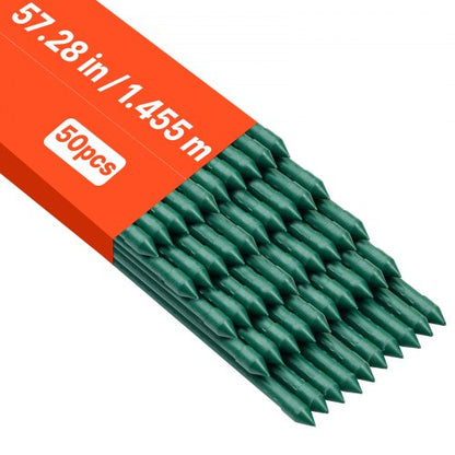 Garden Stakes, 50 Pack, 57.28 inch, Plastic Coated Metal Tomato Stakes, Garden Sticks for Plants Support, with Pointed End and Non-Slip Bumps for Growing Climbing Plants, Outdoor Vegetables