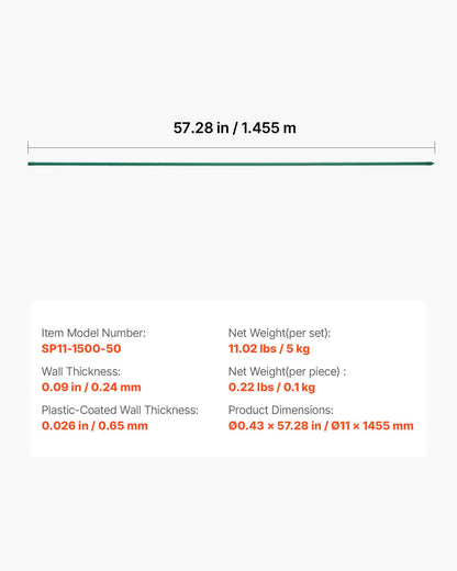 Garden Stakes, 50 Pack, 57.28 inch, Plastic Coated Metal Tomato Stakes, Garden Sticks for Plants Support, with Pointed End and Non-Slip Bumps for Growing Climbing Plants, Outdoor Vegetables