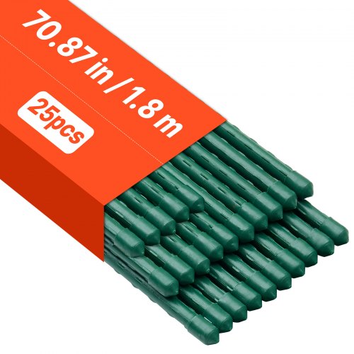 Garden Stakes, 25 Pack, 70.87 inch, Plastic Coated Metal Tomato Stakes, Garden Sticks for Plants Support, with Pointed End and Non-Slip Bumps for Growing Climbing Plants, Outdoor Vegetables