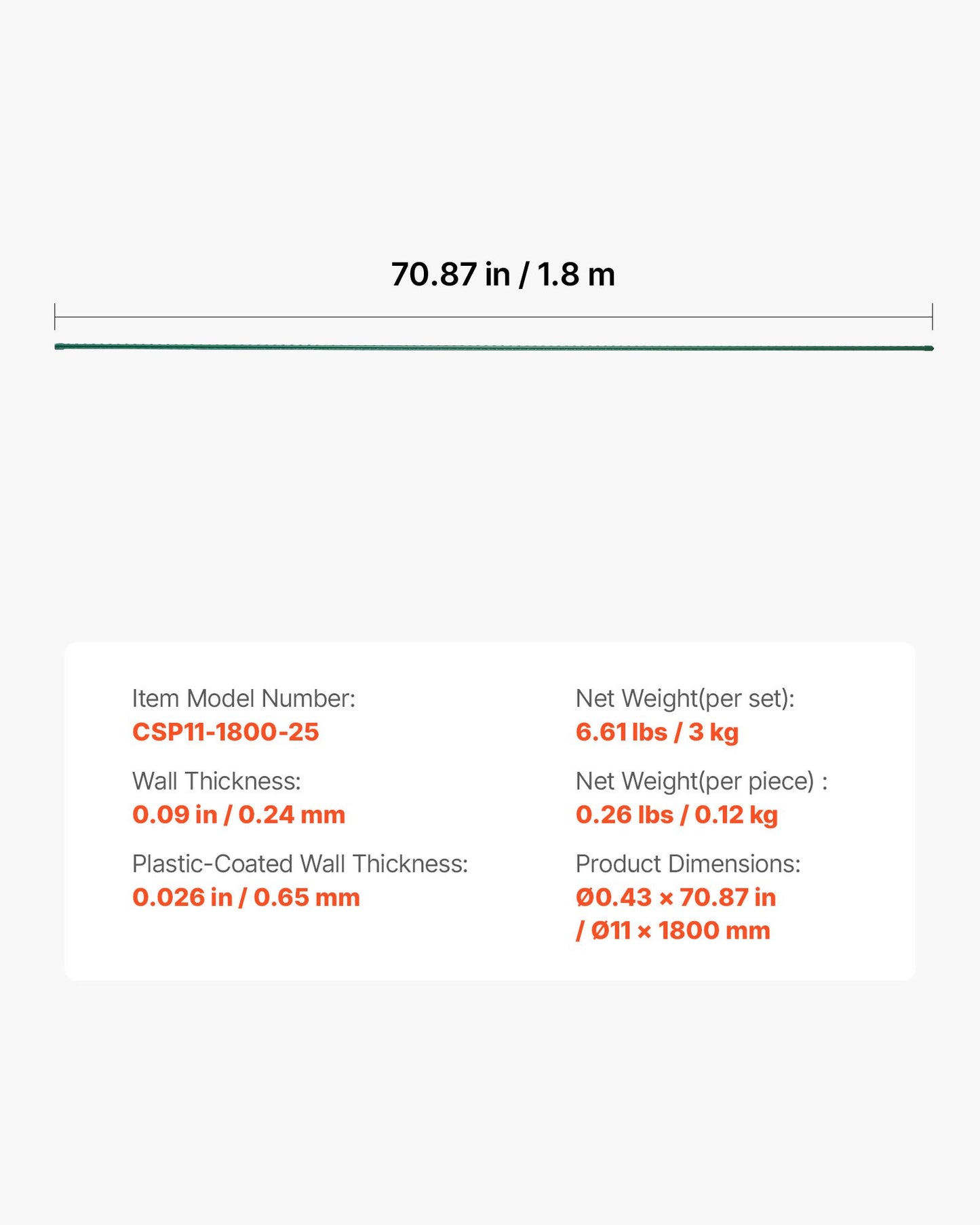 Garden Stakes, 25 Pack, 70.87 inch, Plastic Coated Metal Tomato Stakes, Garden Sticks for Plants Support, with Pointed End and Non-Slip Bumps for Growing Climbing Plants, Outdoor Vegetables