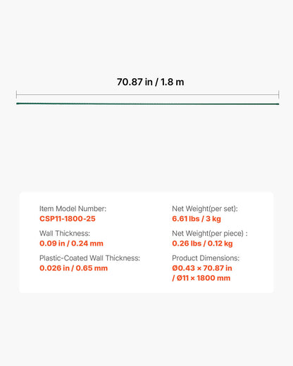 Garden Stakes, 25 Pack, 70.87 inch, Plastic Coated Metal Tomato Stakes, Garden Sticks for Plants Support, with Pointed End and Non-Slip Bumps for Growing Climbing Plants, Outdoor Vegetables