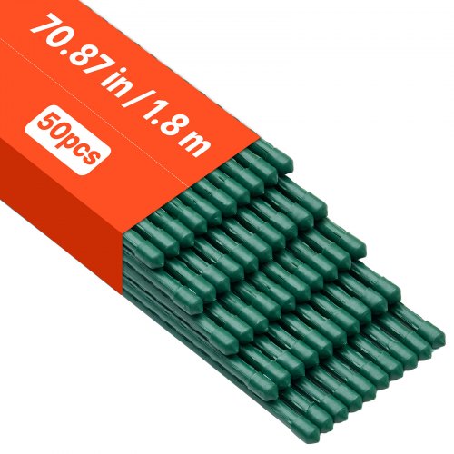 Garden Stakes, 50 Pack, 70.87 inch, Plastic Coated Metal Tomato Stakes, Garden Sticks for Plants Support, with Pointed End and Non-Slip Bumps for Growing Climbing Plants, Outdoor Vegetables