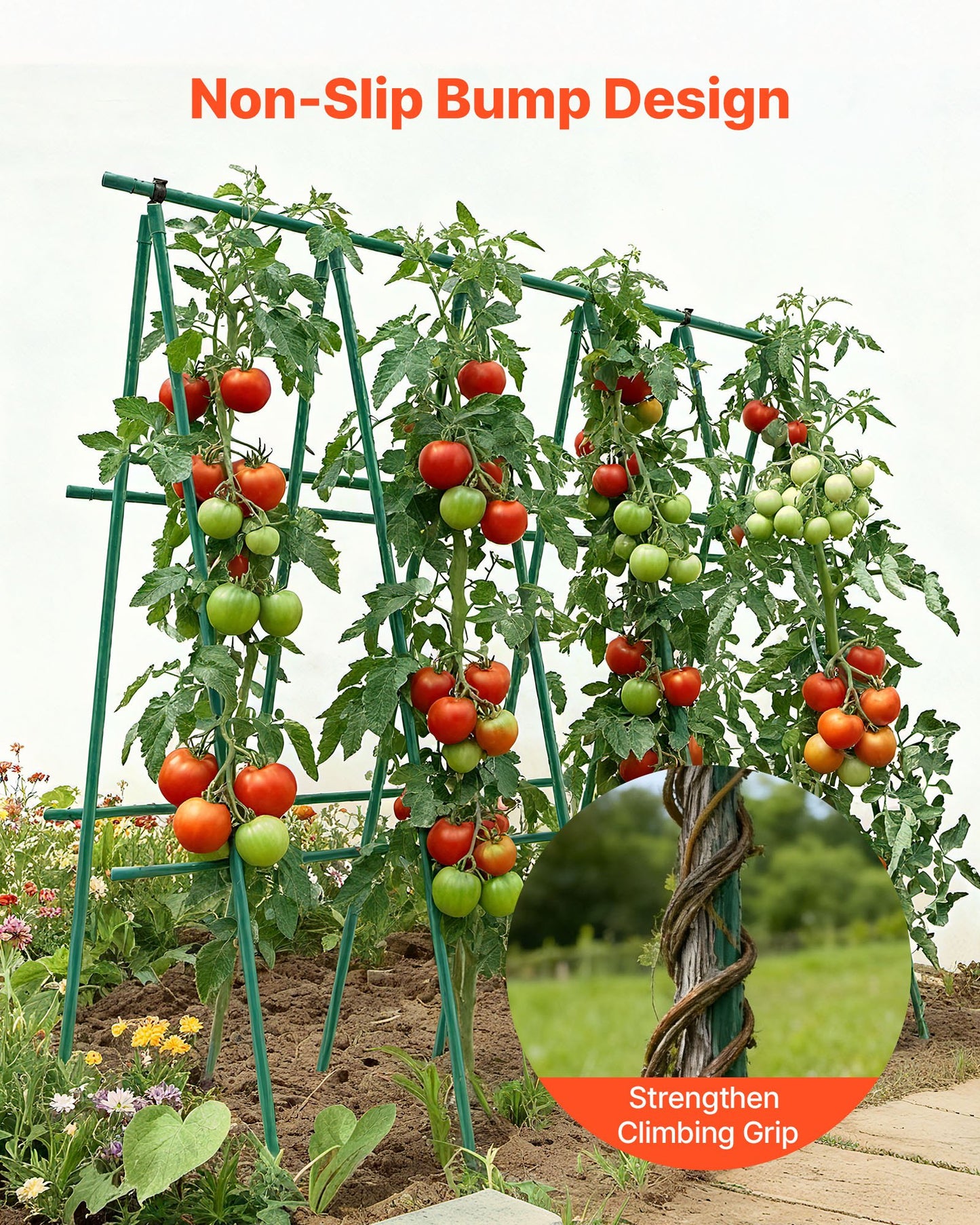 Garden Stakes, 50 Pack, 70.87 inch, Plastic Coated Metal Tomato Stakes, Garden Sticks for Plants Support, with Pointed End and Non-Slip Bumps for Growing Climbing Plants, Outdoor Vegetables