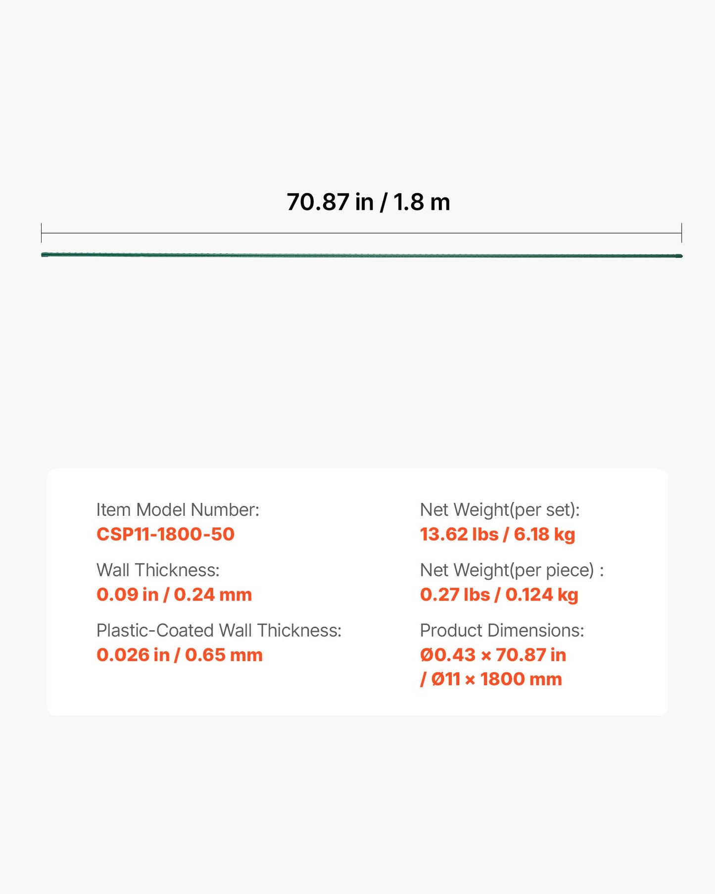 Garden Stakes, 50 Pack, 70.87 inch, Plastic Coated Metal Tomato Stakes, Garden Sticks for Plants Support, with Pointed End and Non-Slip Bumps for Growing Climbing Plants, Outdoor Vegetables