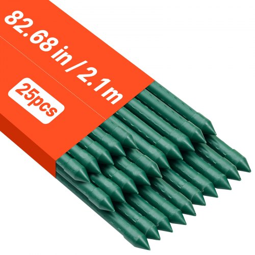 Garden Stakes, 25 Pack, 82.68 inch, Plastic Coated Metal Tomato Stakes, Garden Sticks for Plants Support, with Pointed End and Non-Slip Bumps for Growing Climbing Plants, Outdoor Vegetables
