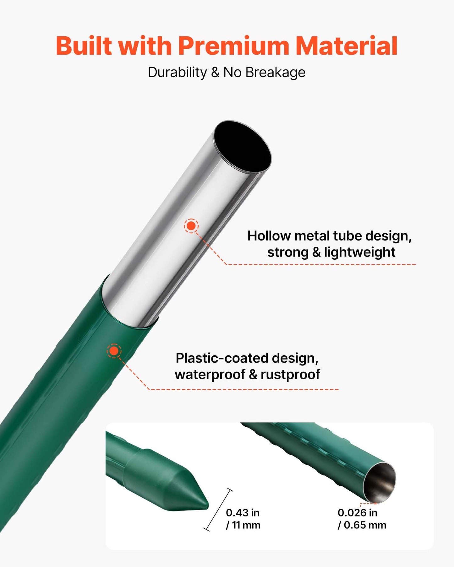 Garden Stakes, 25 Pack, 82.68 inch, Plastic Coated Metal Tomato Stakes, Garden Sticks for Plants Support, with Pointed End and Non-Slip Bumps for Growing Climbing Plants, Outdoor Vegetables