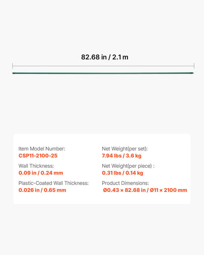 Garden Stakes, 25 Pack, 82.68 inch, Plastic Coated Metal Tomato Stakes, Garden Sticks for Plants Support, with Pointed End and Non-Slip Bumps for Growing Climbing Plants, Outdoor Vegetables